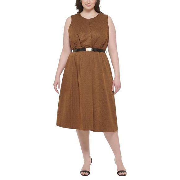 Calvin Klein Herringbone Knit Belted Midi Dress Size 16W NWOT - Picture 2 of 12